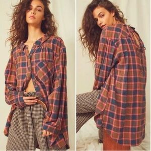 We The Free Wild Side Oversized Plaid Flannel Shirt or Dress S